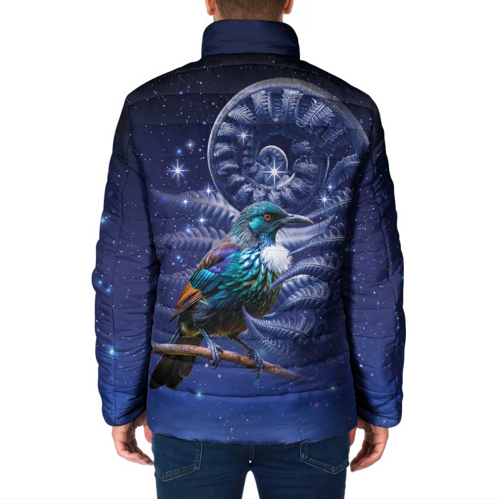 Tui Bird Matariki Galaxy Padded Jacket Koru Silver Fern Aotearoa