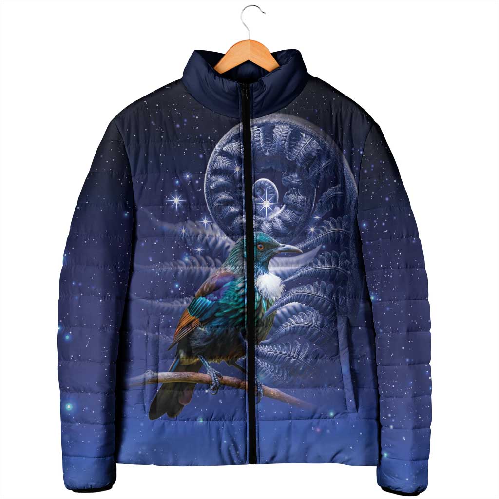 Tui Bird Matariki Galaxy Padded Jacket Koru Silver Fern Aotearoa