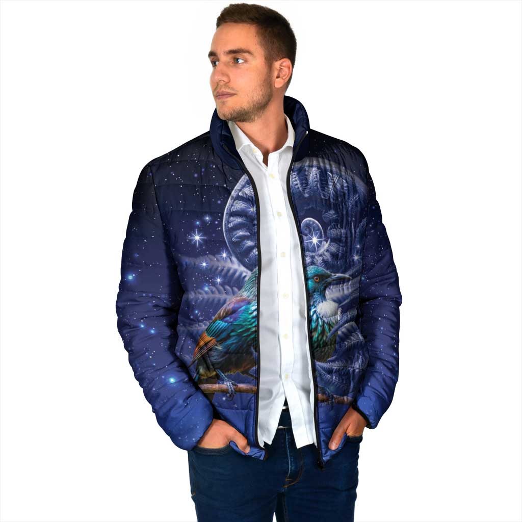 Tui Bird Matariki Galaxy Padded Jacket Koru Silver Fern Aotearoa