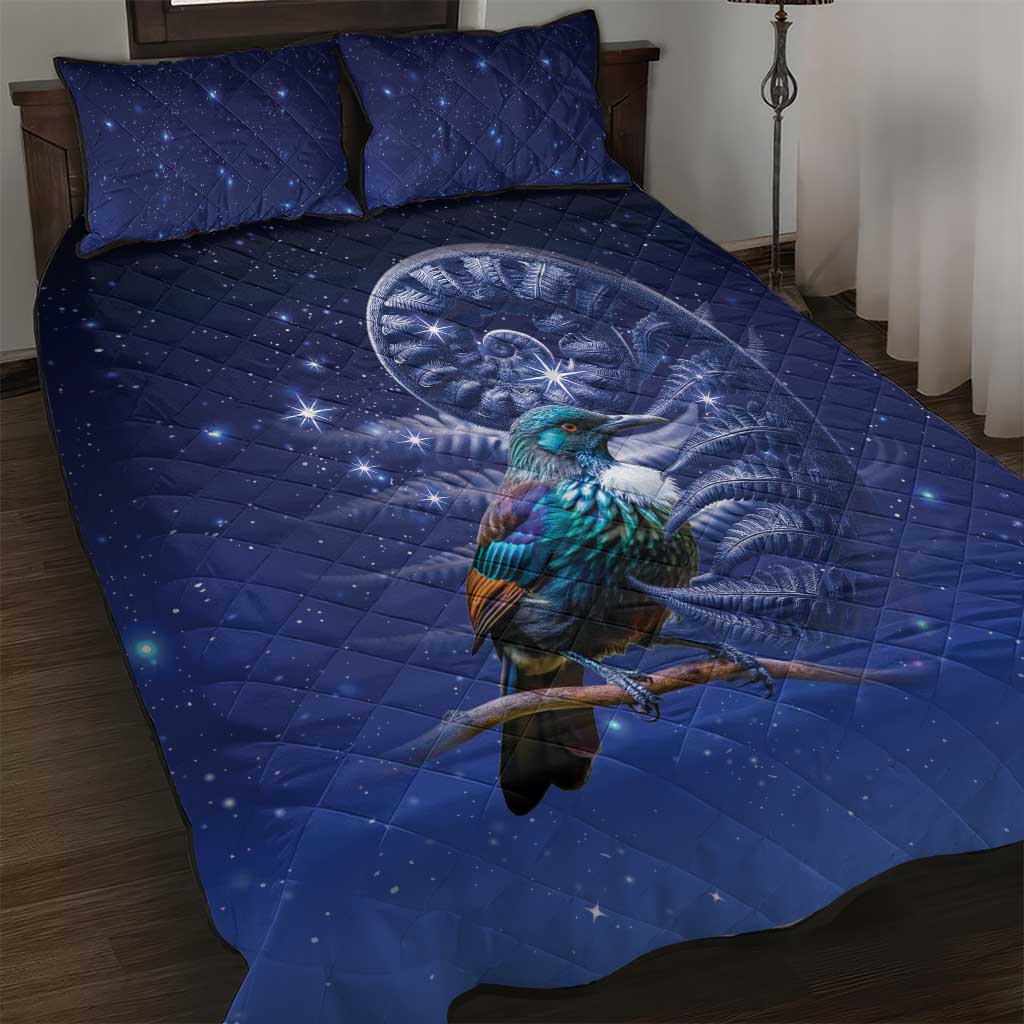 Tui Bird Matariki Galaxy Quilt Bed Set Koru Silver Fern Aotearoa