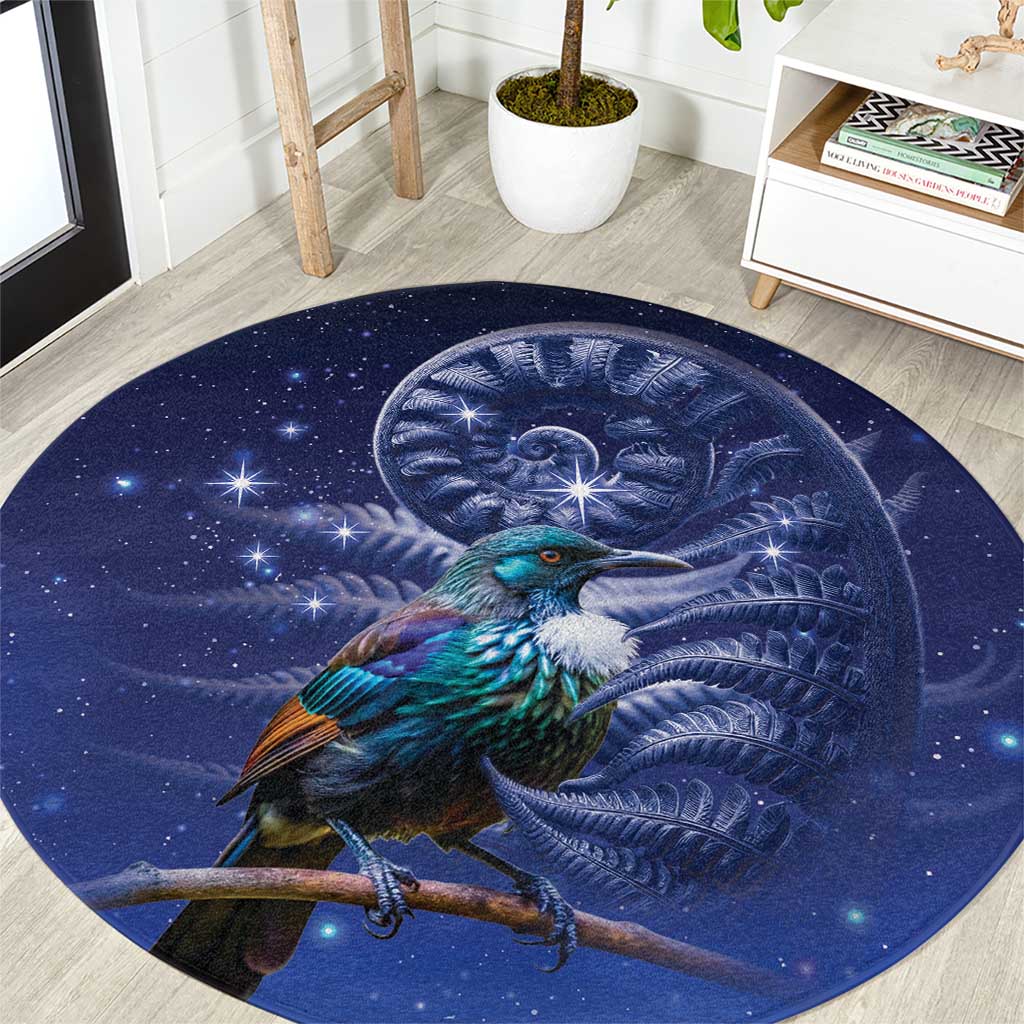 Tui Bird Matariki Galaxy Round Carpet Koru Silver Fern Aotearoa LT9 Galaxy - Polynesian Pride