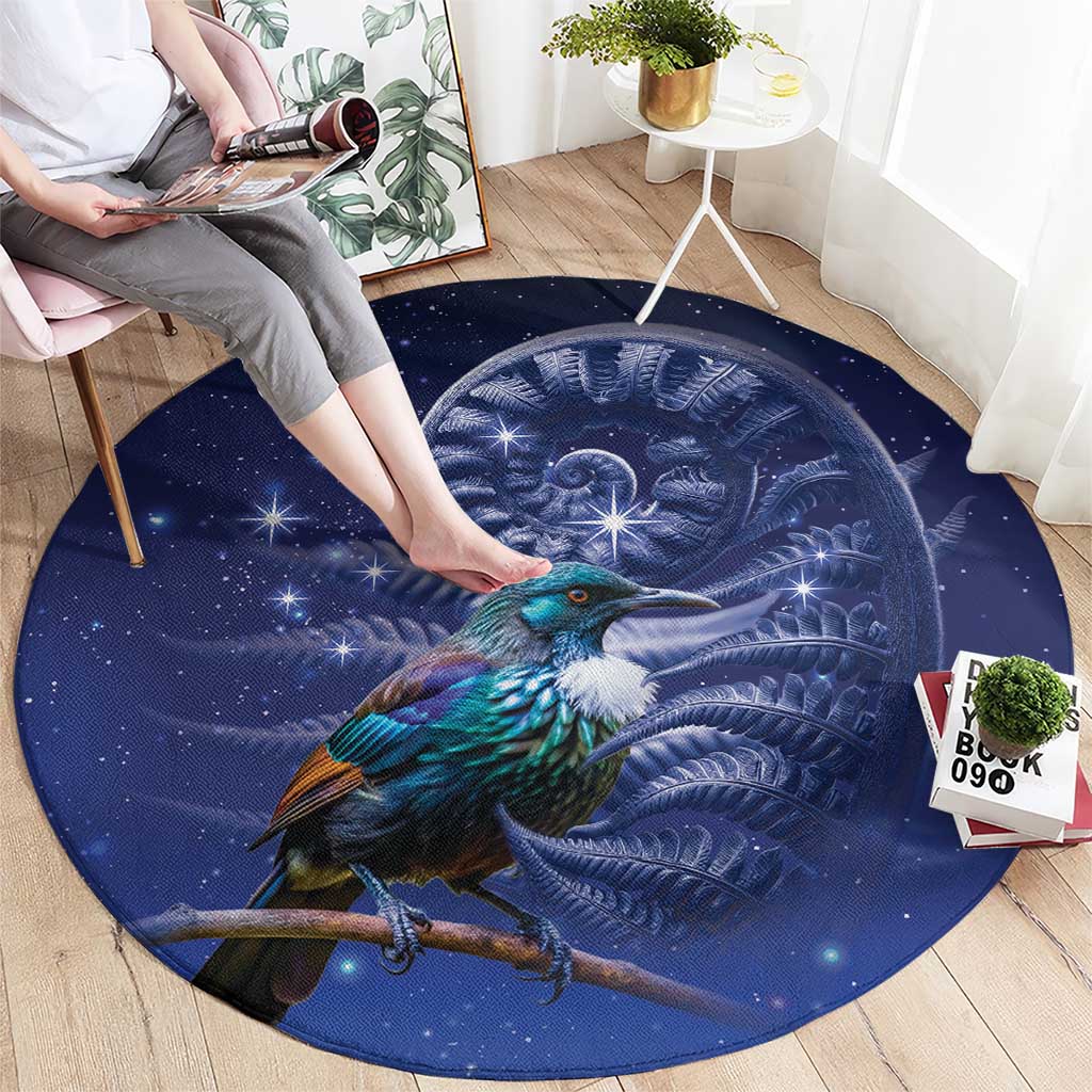 Tui Bird Matariki Galaxy Round Carpet Koru Silver Fern Aotearoa