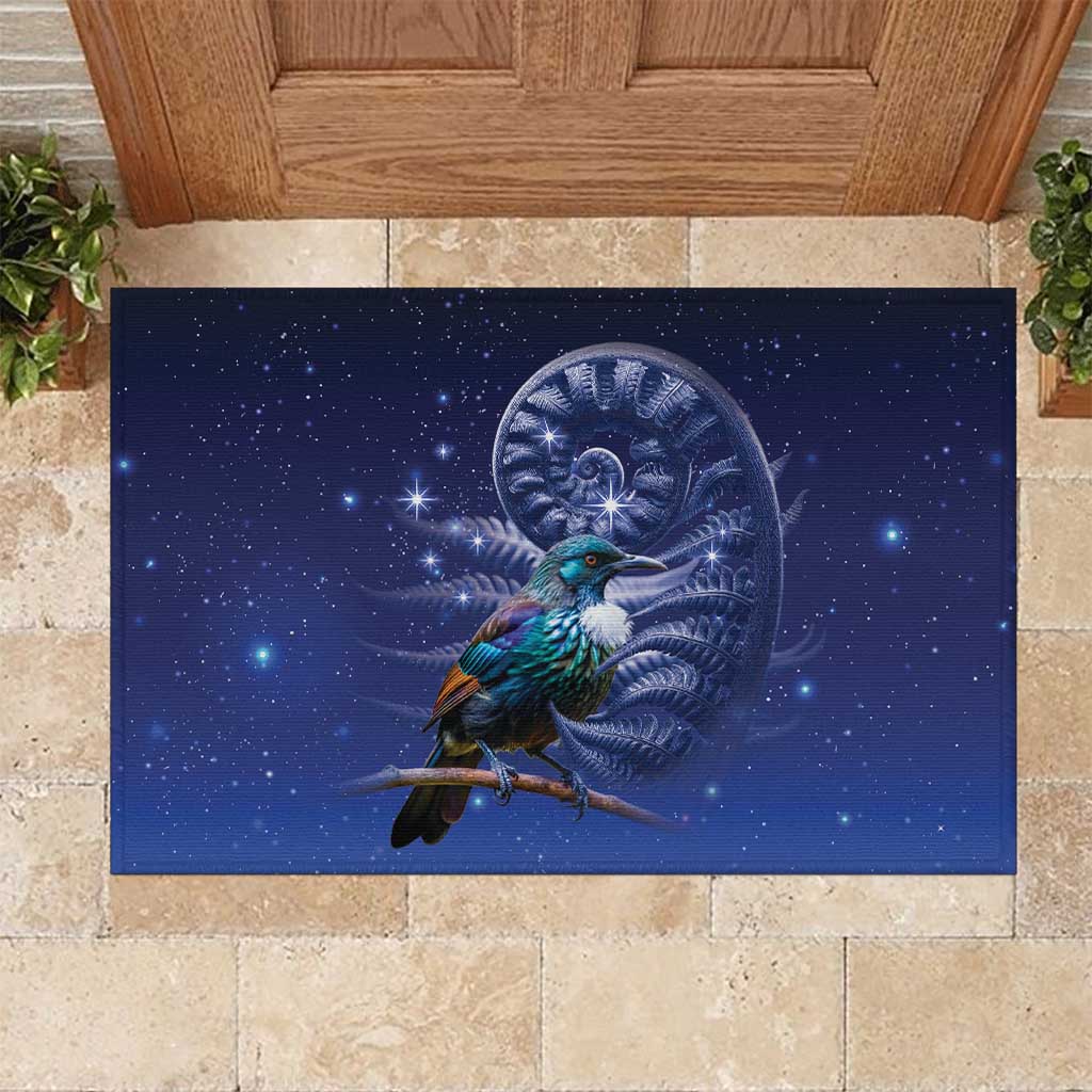 Tui Bird Matariki Galaxy Rubber Doormat Koru Silver Fern Aotearoa LT9 Galaxy - Polynesian Pride