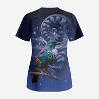 Tui Bird Matariki Galaxy Scrub Top Koru Silver Fern Aotearoa