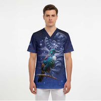 Tui Bird Matariki Galaxy Scrub Top Koru Silver Fern Aotearoa