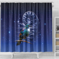 Tui Bird Matariki Galaxy Shower Curtain Koru Silver Fern Aotearoa