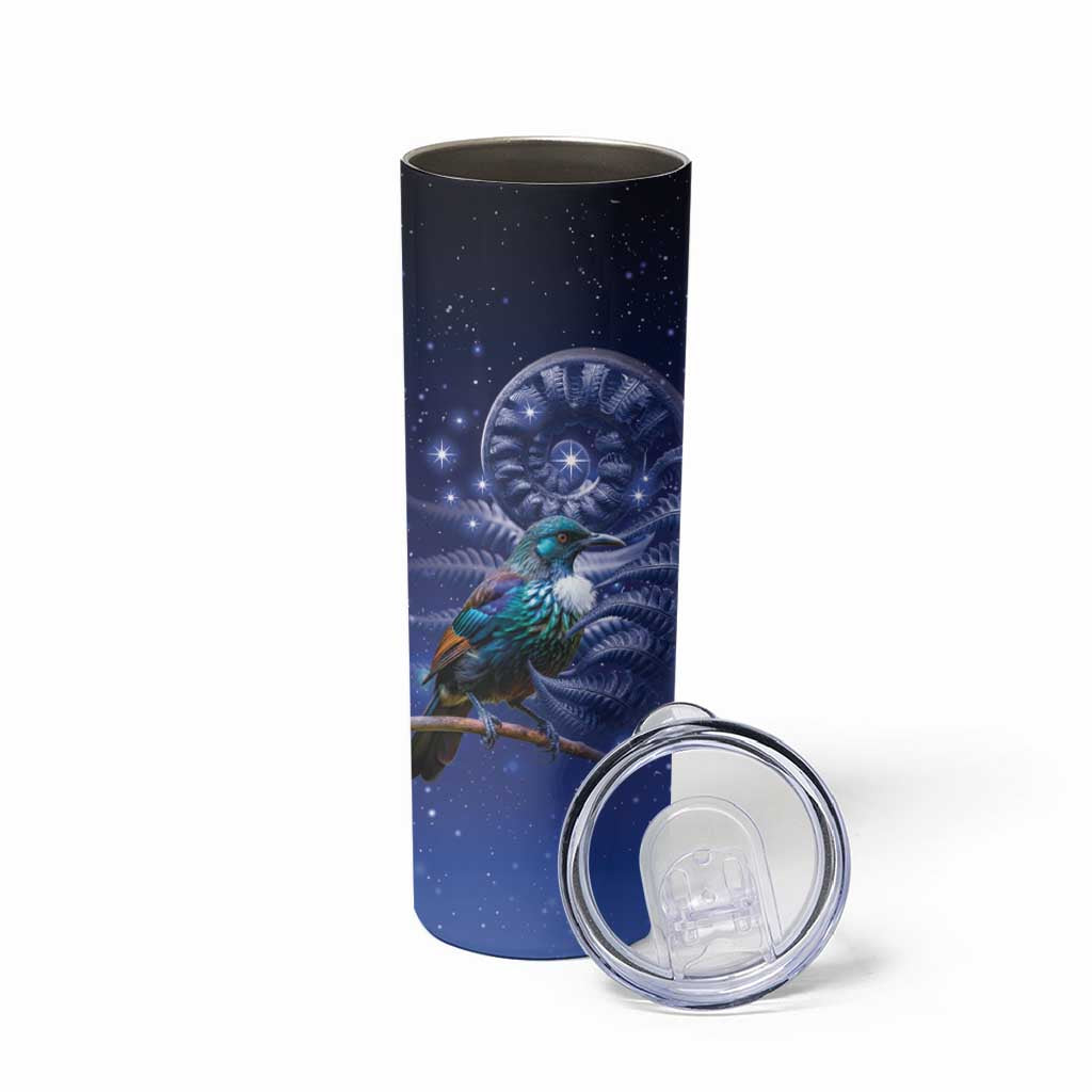 Tui Bird Matariki Galaxy Skinny Tumbler Koru Silver Fern Aotearoa LT9 - Polynesian Pride