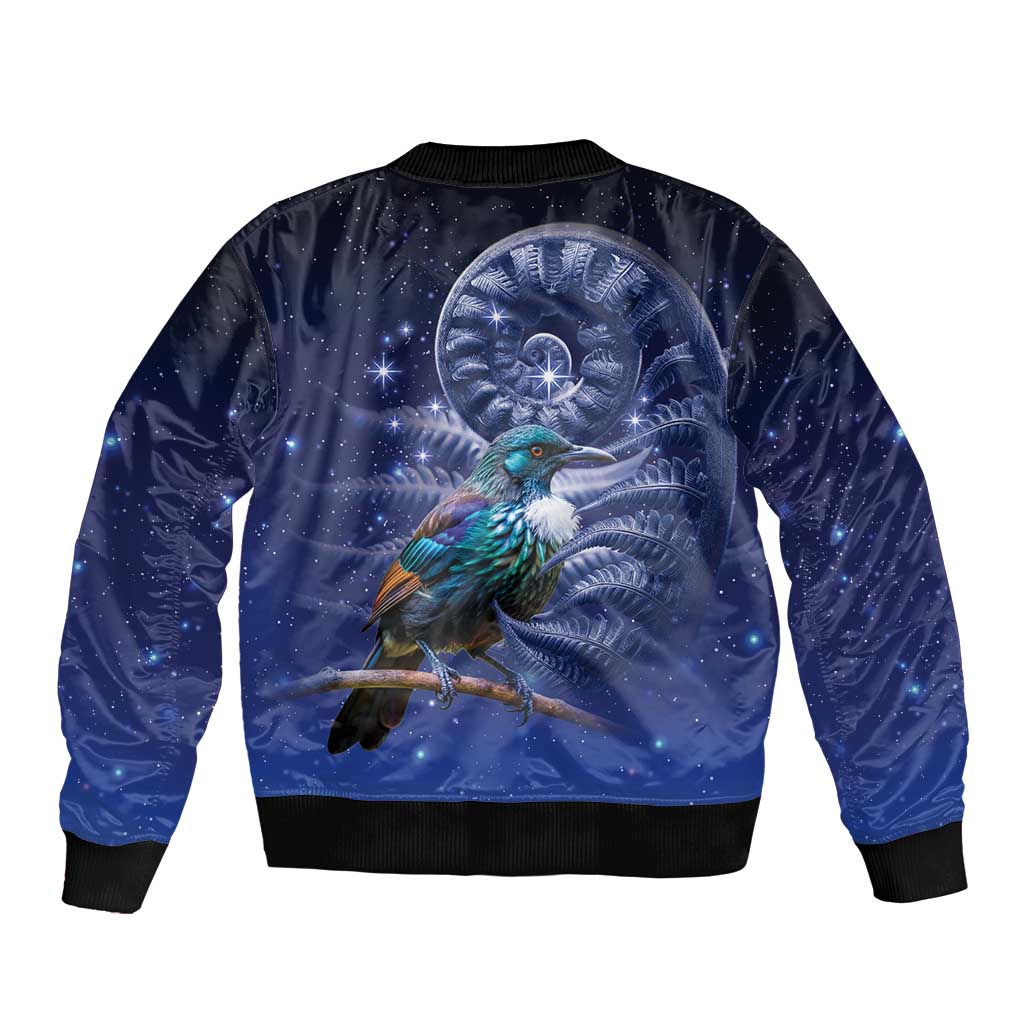 Tui Bird Matariki Galaxy Sleeve Zip Bomber Jacket Koru Silver Fern Aotearoa LT9 - Polynesian Pride