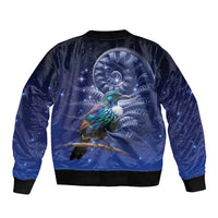 Tui Bird Matariki Galaxy Sleeve Zip Bomber Jacket Koru Silver Fern Aotearoa LT9 - Polynesian Pride