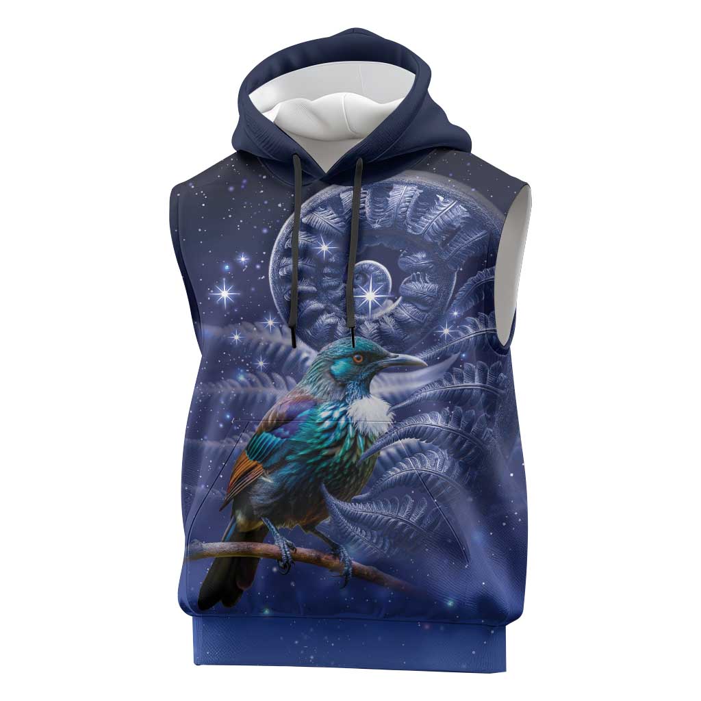 Tui Bird Matariki Galaxy Sleeveless Hoodie Koru Silver Fern Aotearoa LT9 Galaxy - Polynesian Pride