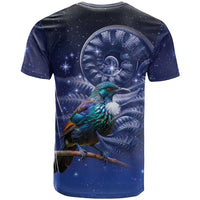 Tui Bird Matariki Galaxy T Shirt Koru Silver Fern Aotearoa