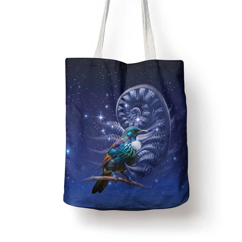Tui Bird Matariki Galaxy Tote Bag Koru Silver Fern Aotearoa