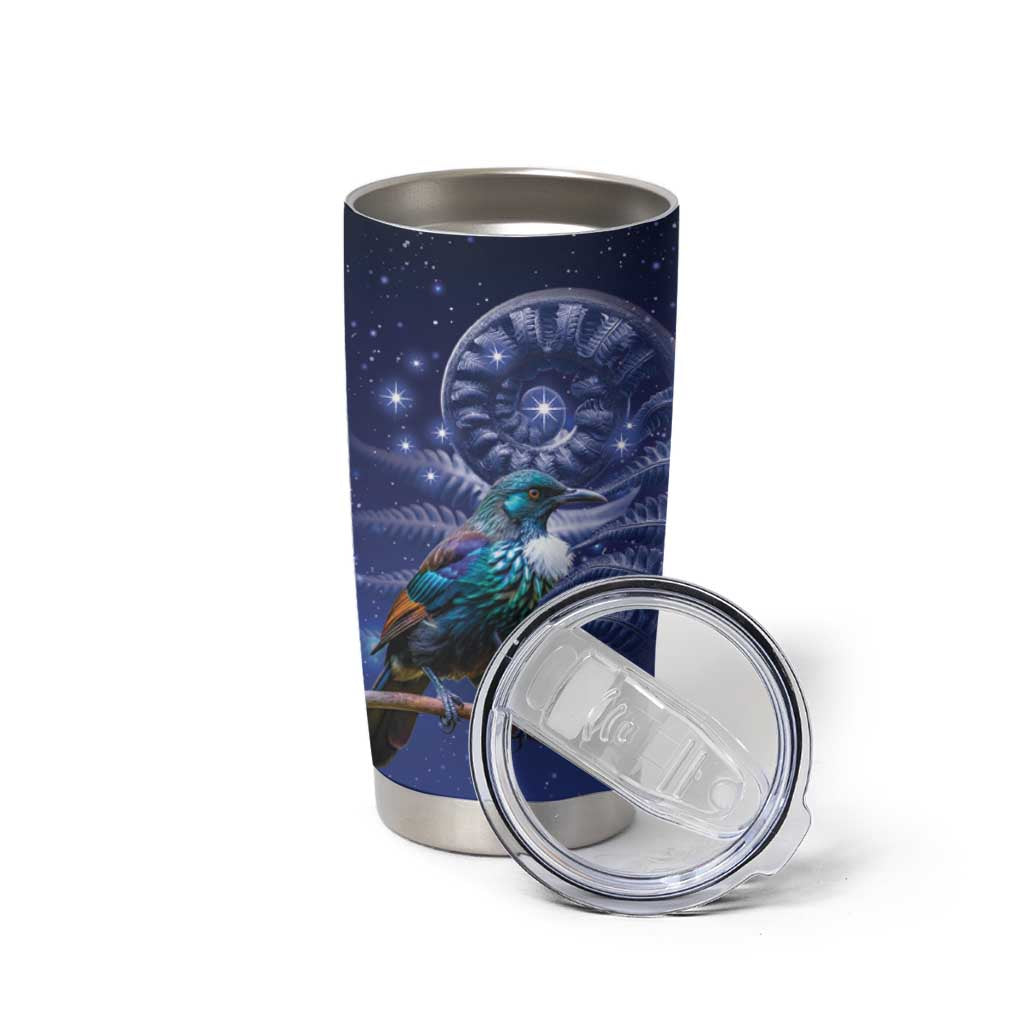 Tui Bird Matariki Galaxy Tumbler Cup Koru Silver Fern Aotearoa