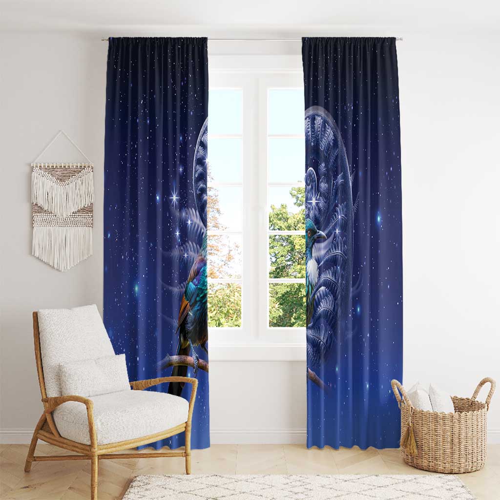 Tui Bird Matariki Galaxy Window Curtain Koru Silver Fern Aotearoa