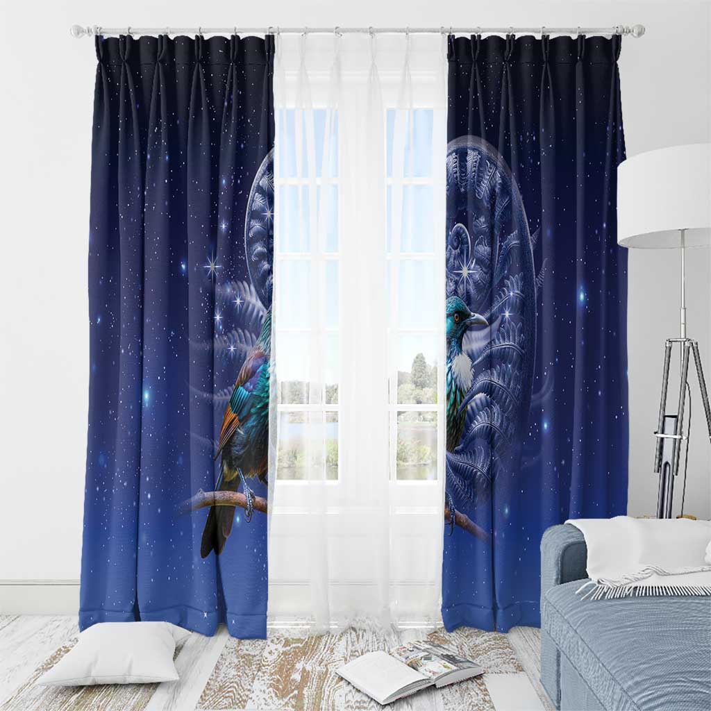 Tui Bird Matariki Galaxy Window Curtain Koru Silver Fern Aotearoa