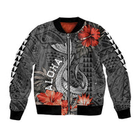 Hawaii Fish Hook Bomber Jacket Polynesian Vintage Vibes LT9 Unisex Black - Polynesian Pride