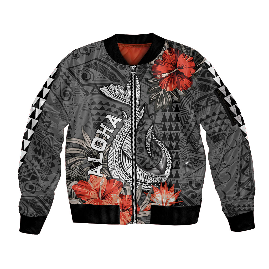 Hawaii Fish Hook Sleeve Zip Bomber Jacket Polynesian Vintage Vibes LT9 Unisex Black - Polynesian Pride