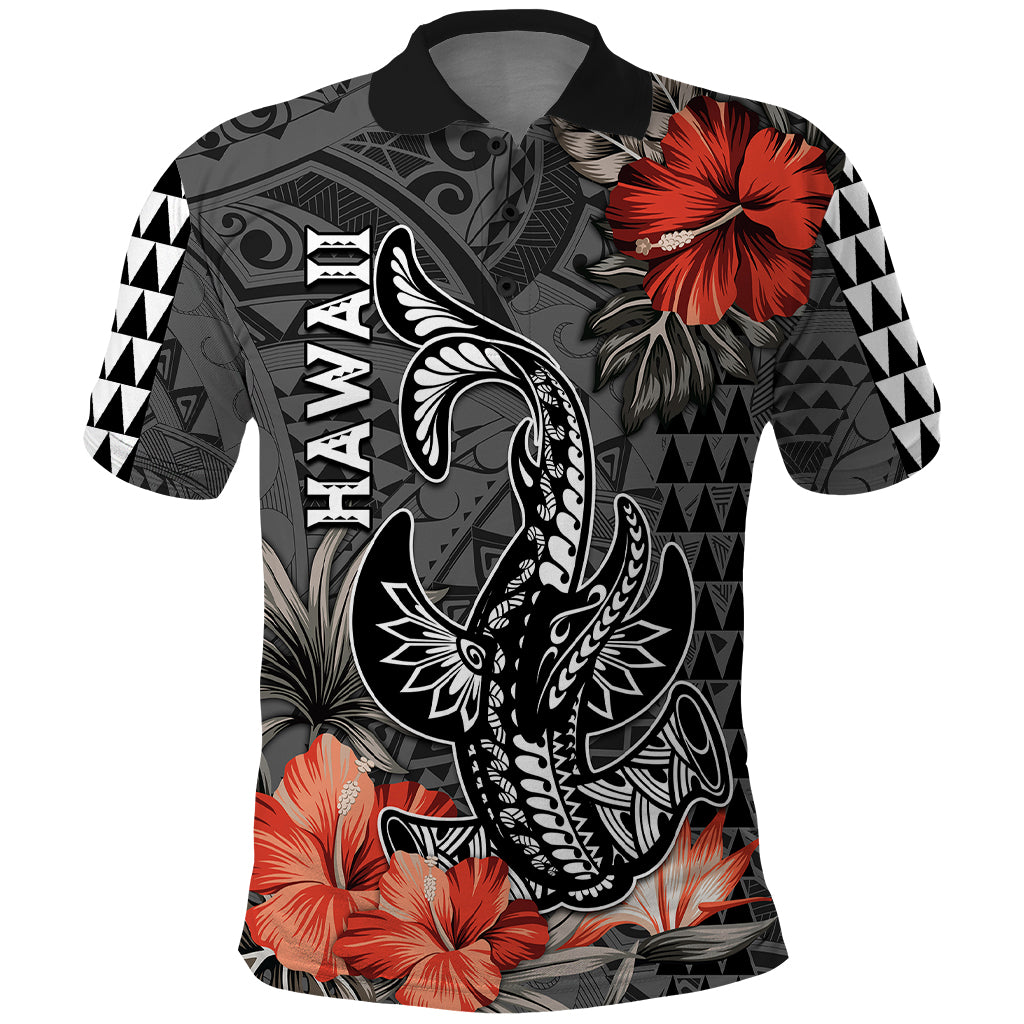 Hawaii Hammerhead Shark Polo Shirt Polynesian Vintage Vibes LT9 Black - Polynesian Pride