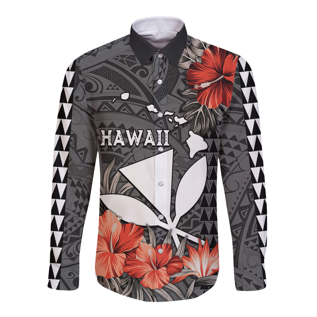 Hawaii Kanaka Maoli Long Sleeve Button Shirt Polynesian Vintage Vibes LT9 Unisex Black - Polynesian Pride