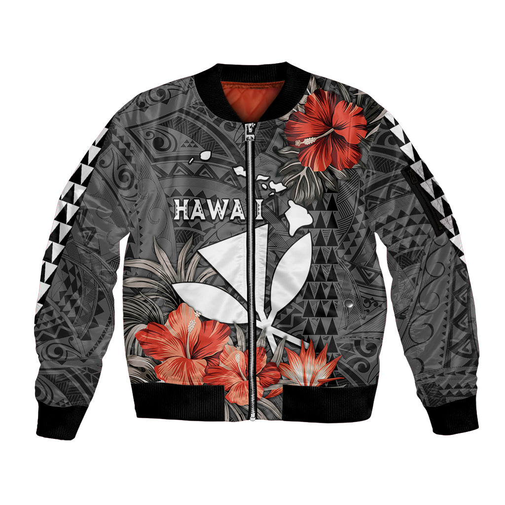 Hawaii Kanaka Maoli Sleeve Zip Bomber Jacket Polynesian Vintage Vibes LT9 Unisex Black - Polynesian Pride