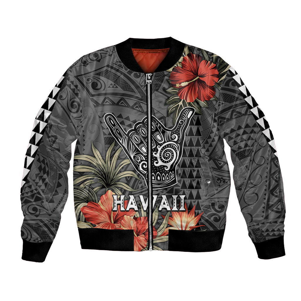 Hawaii Shaka Surf Hand Sign Bomber Jacket Polynesian Vintage Vibes LT9 Unisex Black - Polynesian Pride