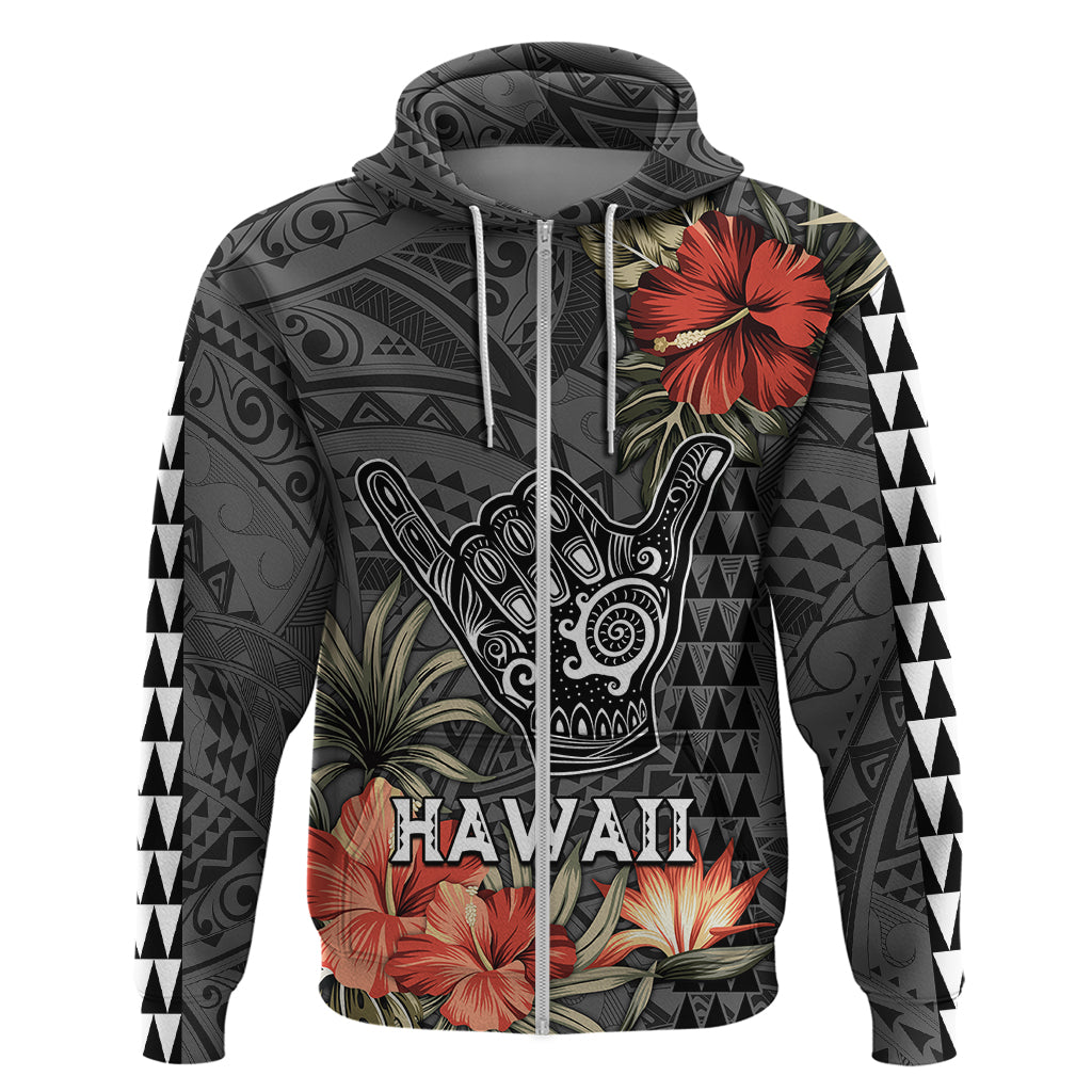 Hawaii Shaka Surf Hand Sign Hoodie Polynesian Vintage Vibes LT9 Zip Hoodie Black - Polynesian Pride