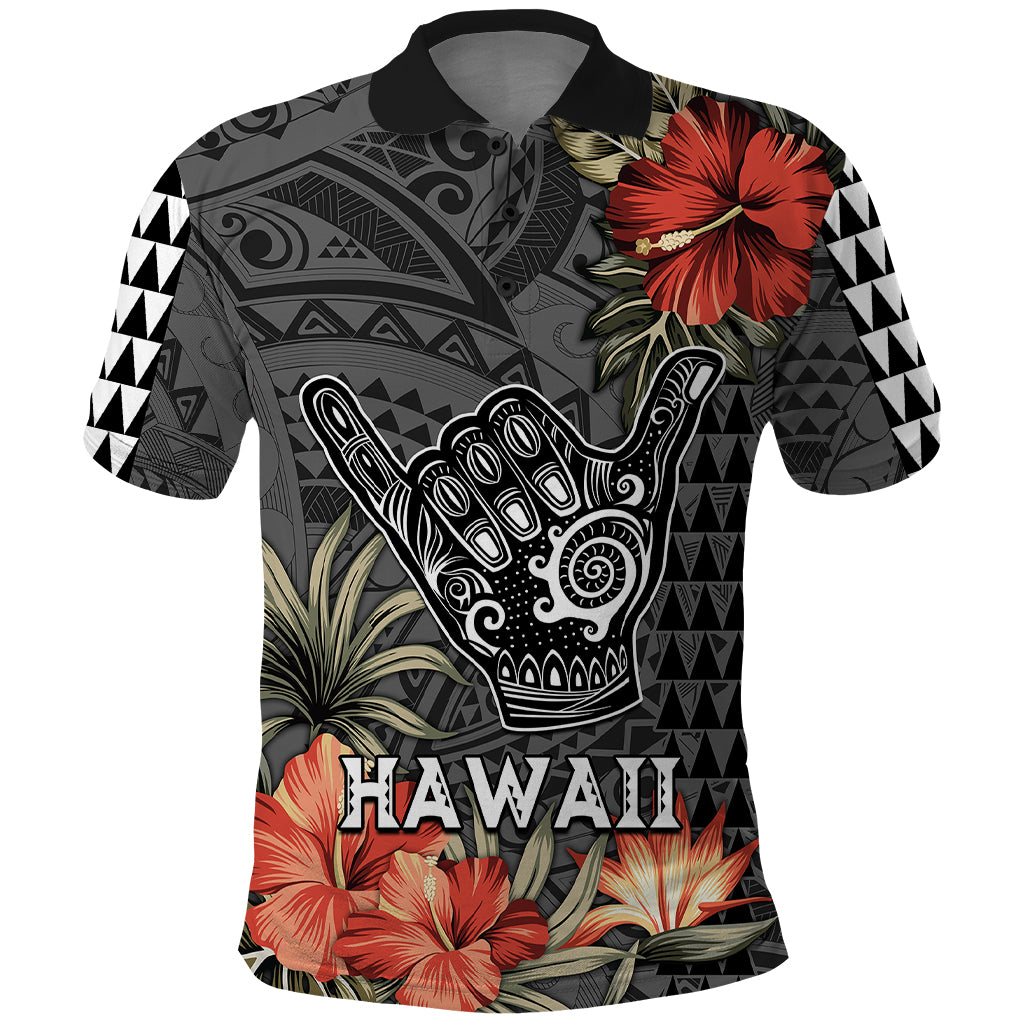 Hawaii Shaka Surf Hand Sign Polo Shirt Polynesian Vintage Vibes LT9 Black - Polynesian Pride