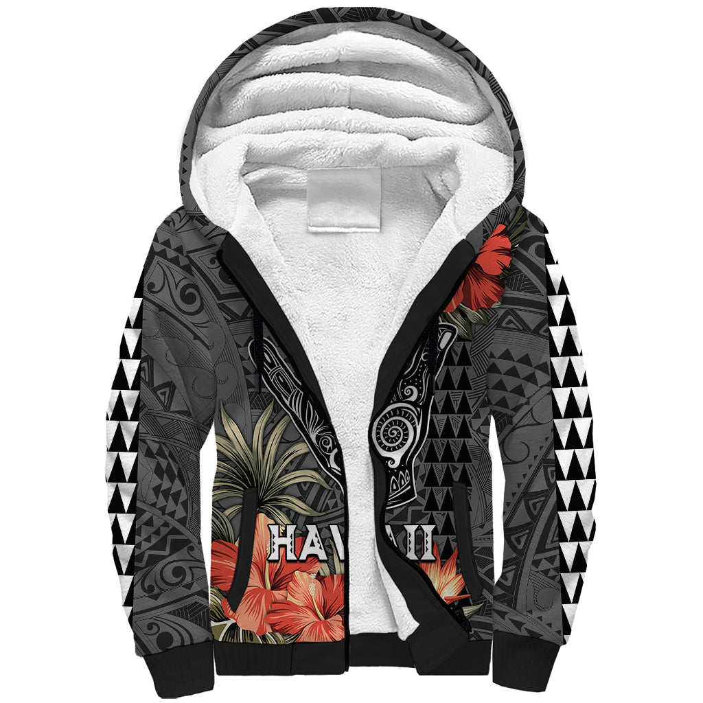 Hawaii Shaka Surf Hand Sign Sherpa Hoodie Polynesian Vintage Vibes LT9 Unisex Black - Polynesian Pride