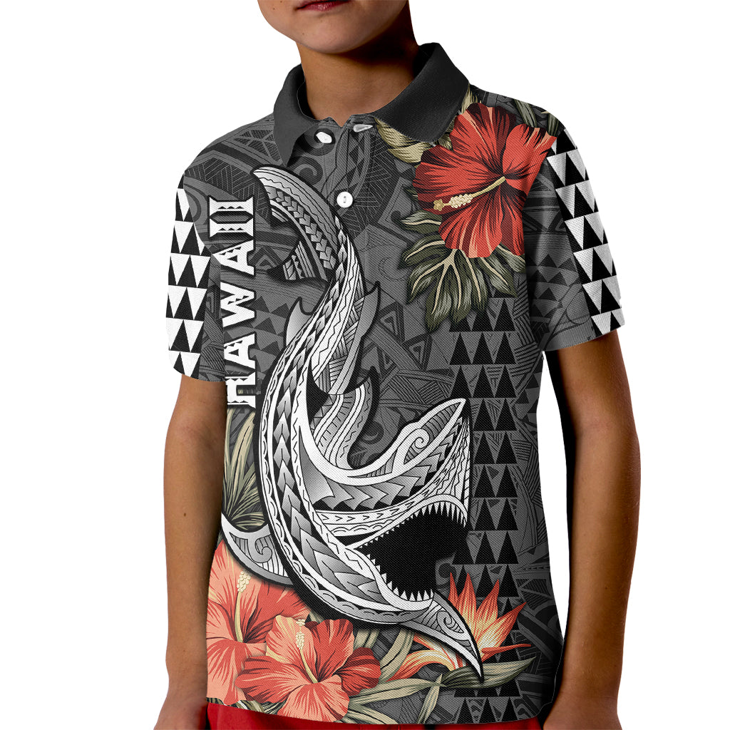 Hawaii Shark Tattoo Kid Polo Shirt Polynesian Vintage Vibes LT9 Kid Black - Polynesian Pride
