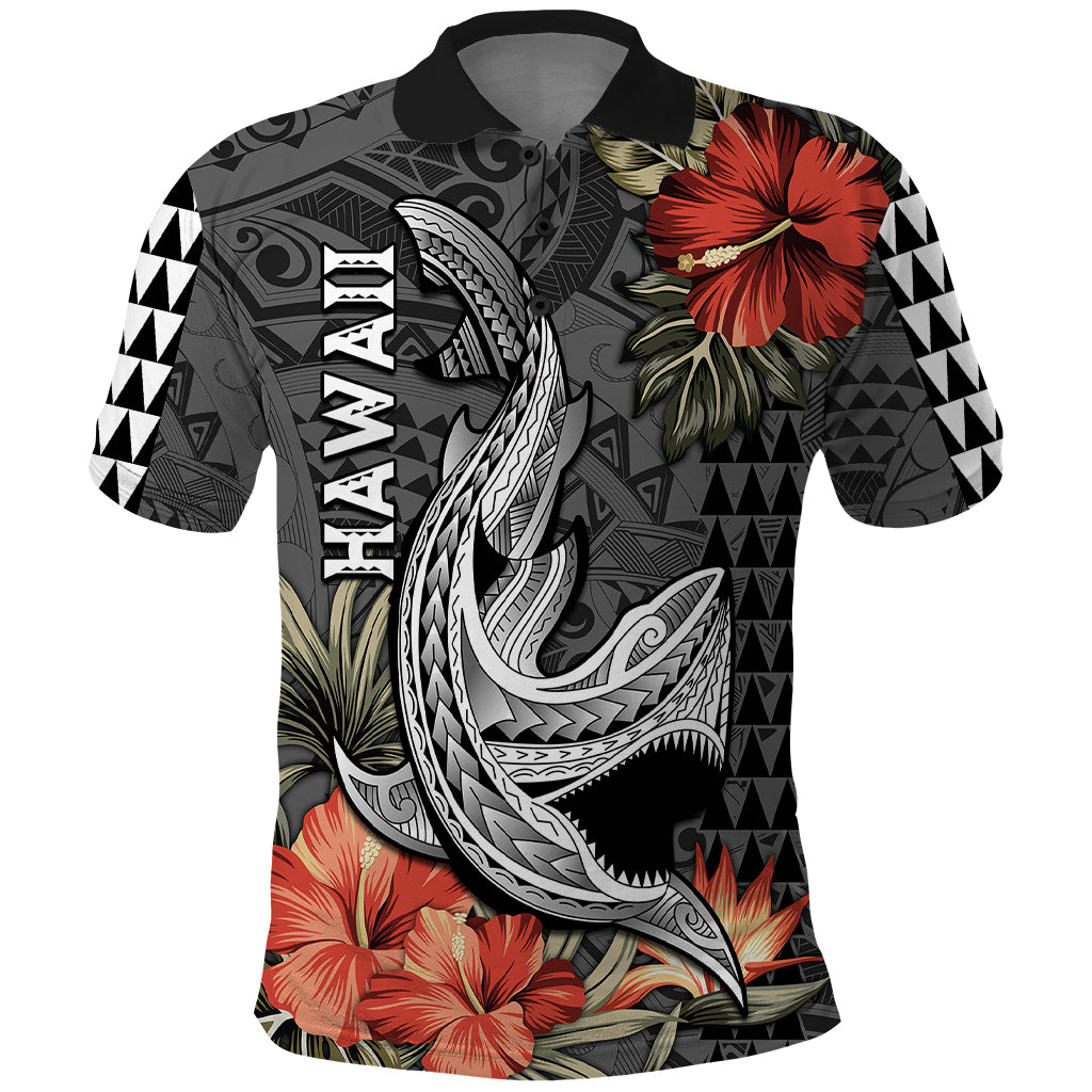 Hawaii Shark Tattoo Polo Shirt Polynesian Vintage Vibes LT9 Black - Polynesian Pride