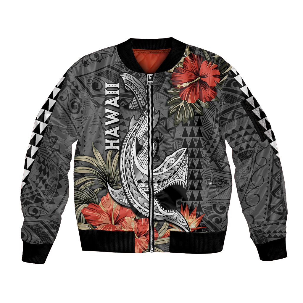 Hawaii Shark Tattoo Sleeve Zip Bomber Jacket Polynesian Vintage Vibes LT9 Unisex Black - Polynesian Pride