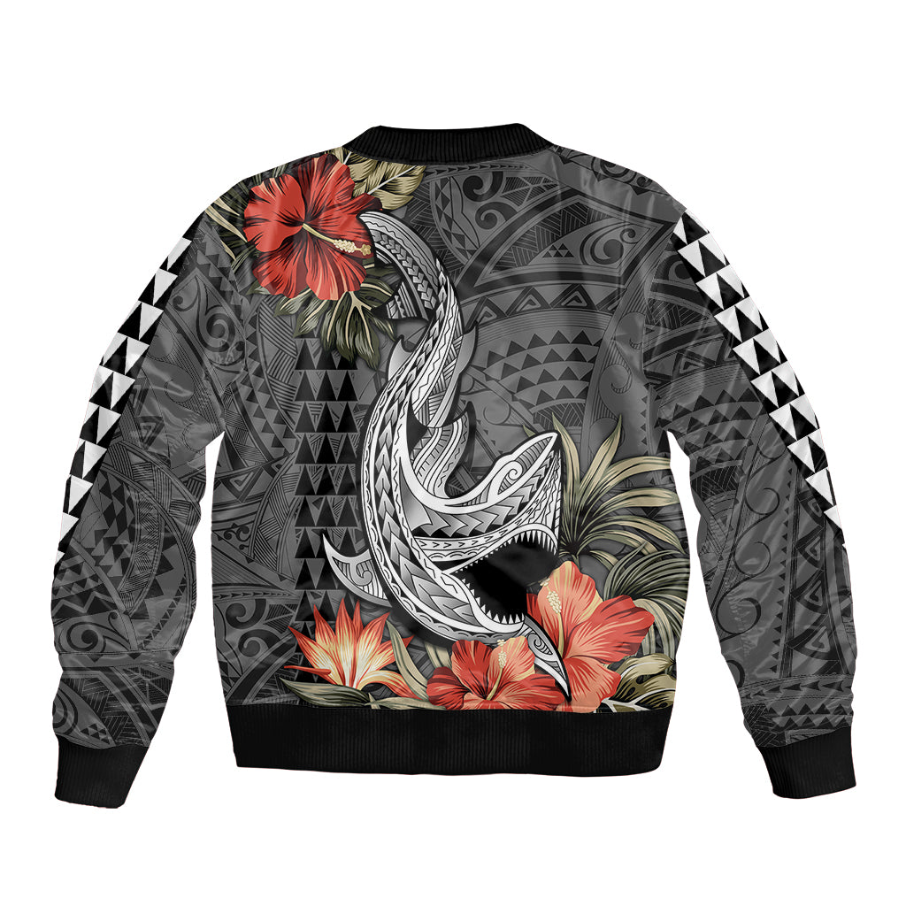 Hawaii Shark Tattoo Sleeve Zip Bomber Jacket Polynesian Vintage Vibes LT9 - Polynesian Pride