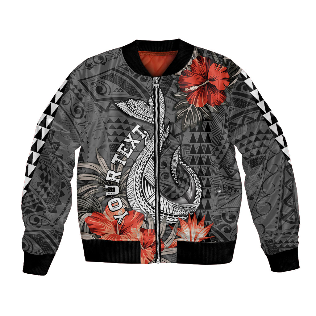 Personalised Hawaii Fish Hook Bomber Jacket Polynesian Vintage Vibes LT9 Unisex Black - Polynesian Pride