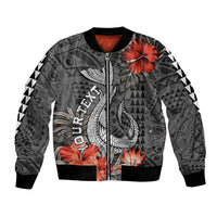 Personalised Hawaii Fish Hook Bomber Jacket Polynesian Vintage Vibes LT9 Unisex Black - Polynesian Pride