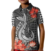 Personalised Hawaii Fish Hook Kid Polo Shirt Polynesian Vintage Vibes LT9 Kid Black - Polynesian Pride