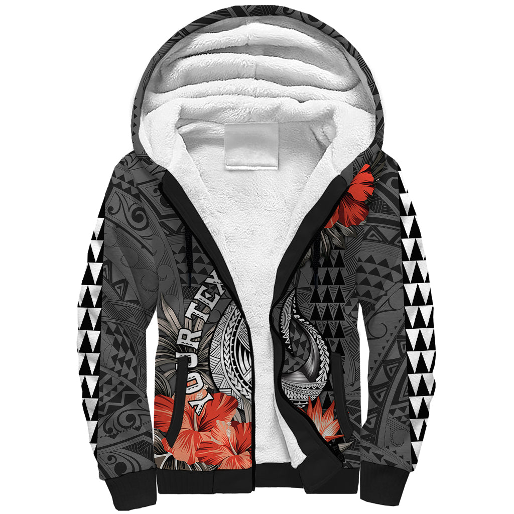 Personalised Hawaii Fish Hook Sherpa Hoodie Polynesian Vintage Vibes LT9 Unisex Black - Polynesian Pride