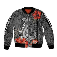Personalised Hawaii Fish Hook Sleeve Zip Bomber Jacket Polynesian Vintage Vibes LT9 Unisex Black - Polynesian Pride