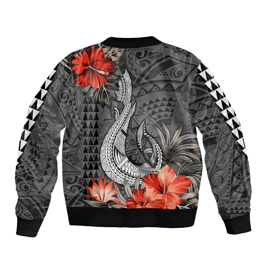 Personalised Hawaii Fish Hook Sleeve Zip Bomber Jacket Polynesian Vintage Vibes LT9 - Polynesian Pride