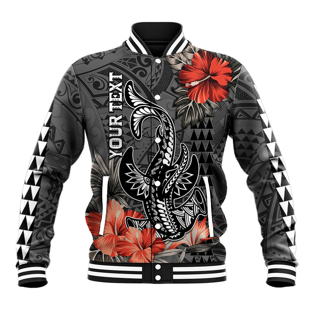 Personalised Hawaii Hammerhead Shark Baseball Jacket Polynesian Vintage Vibes LT9 Unisex Black - Polynesian Pride
