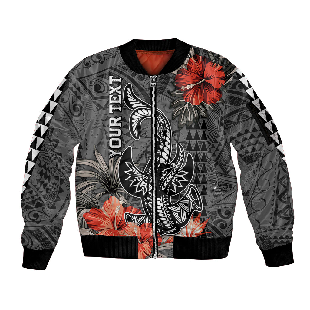 Personalised Hawaii Hammerhead Shark Sleeve Zip Bomber Jacket Polynesian Vintage Vibes LT9 Unisex Black - Polynesian Pride