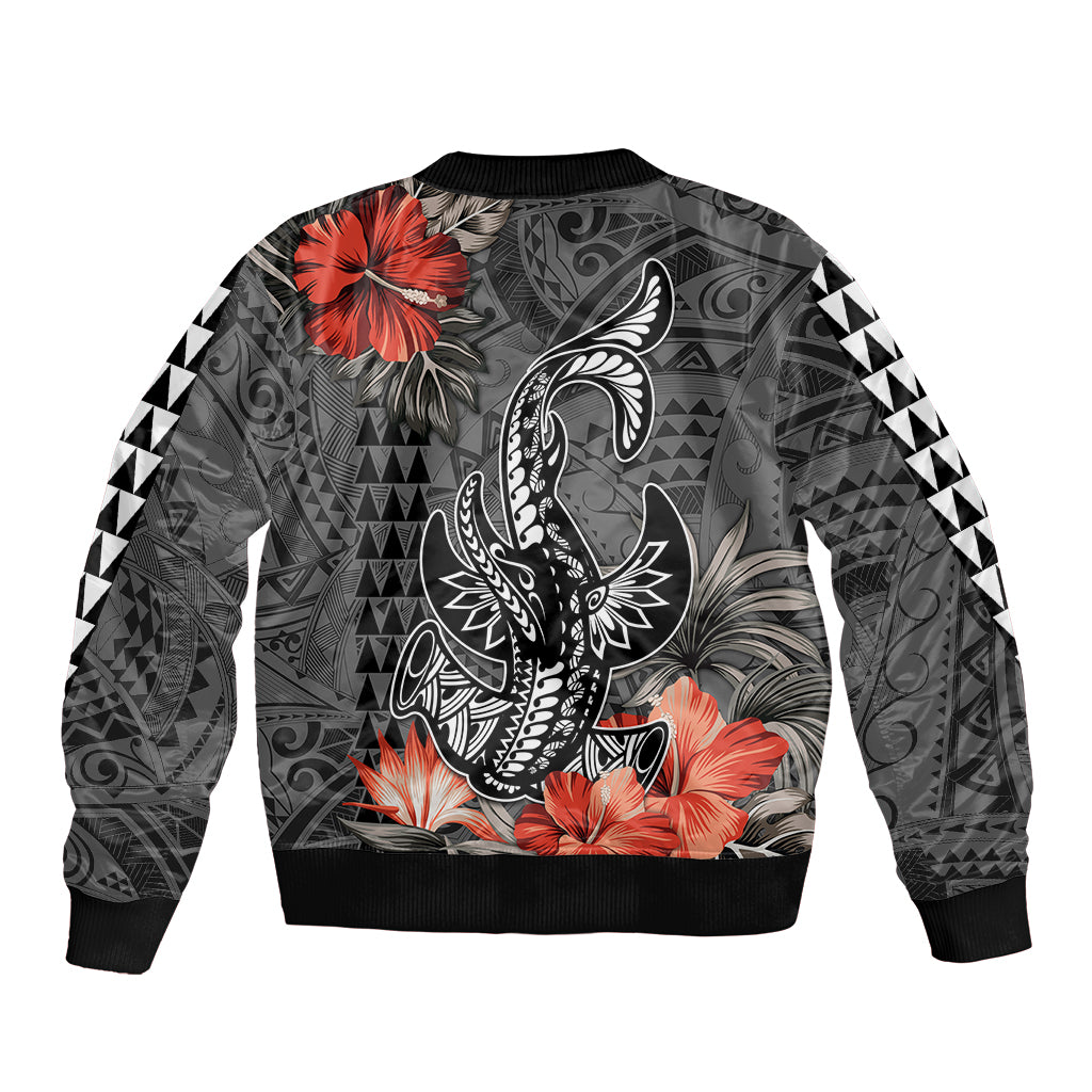 Personalised Hawaii Hammerhead Shark Sleeve Zip Bomber Jacket Polynesian Vintage Vibes LT9 - Polynesian Pride