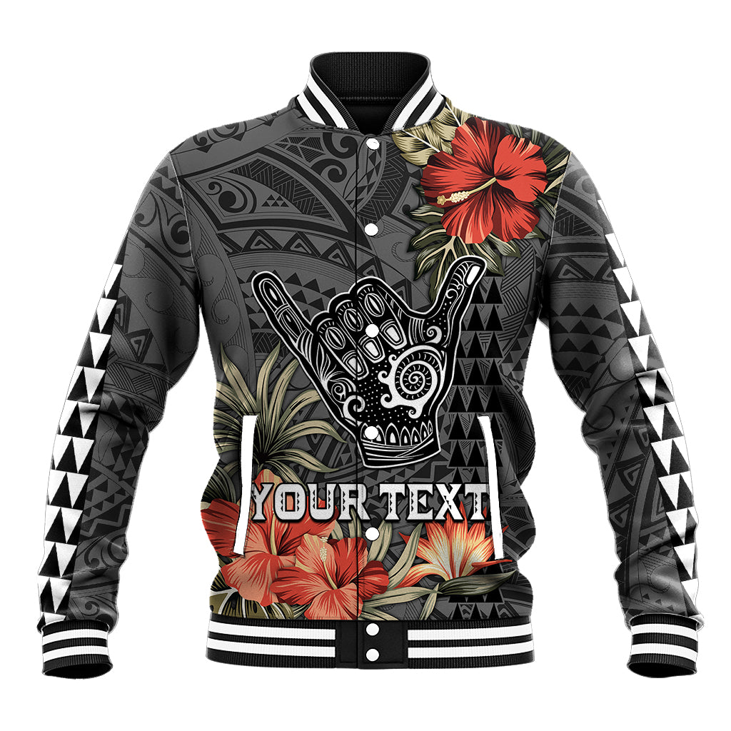 Personalised Hawaii Shaka Surf Hand Sign Baseball Jacket Polynesian Vintage Vibes LT9 Unisex Black - Polynesian Pride