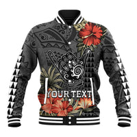Personalised Hawaii Shaka Surf Hand Sign Baseball Jacket Polynesian Vintage Vibes LT9 Unisex Black - Polynesian Pride