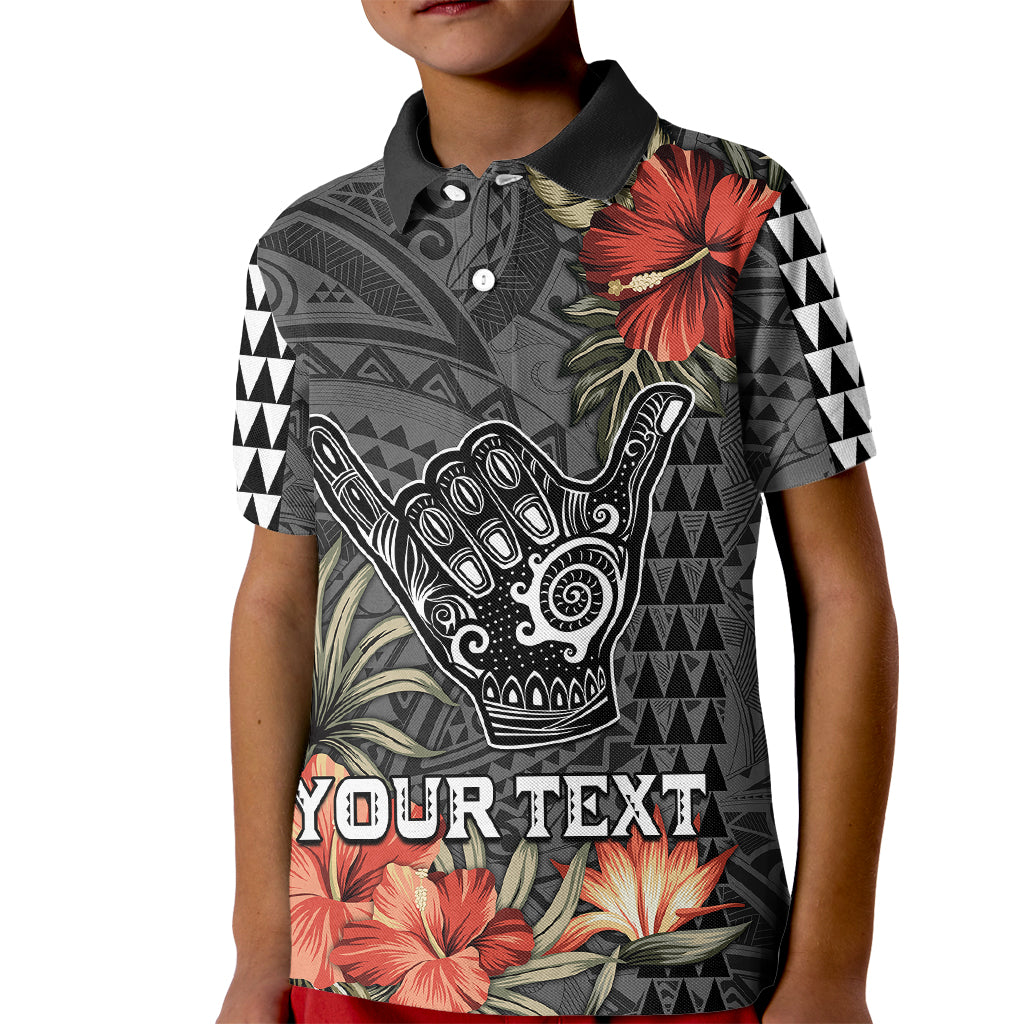 Personalised Hawaii Shaka Surf Hand Sign Kid Polo Shirt Polynesian Vintage Vibes LT9 Kid Black - Polynesian Pride