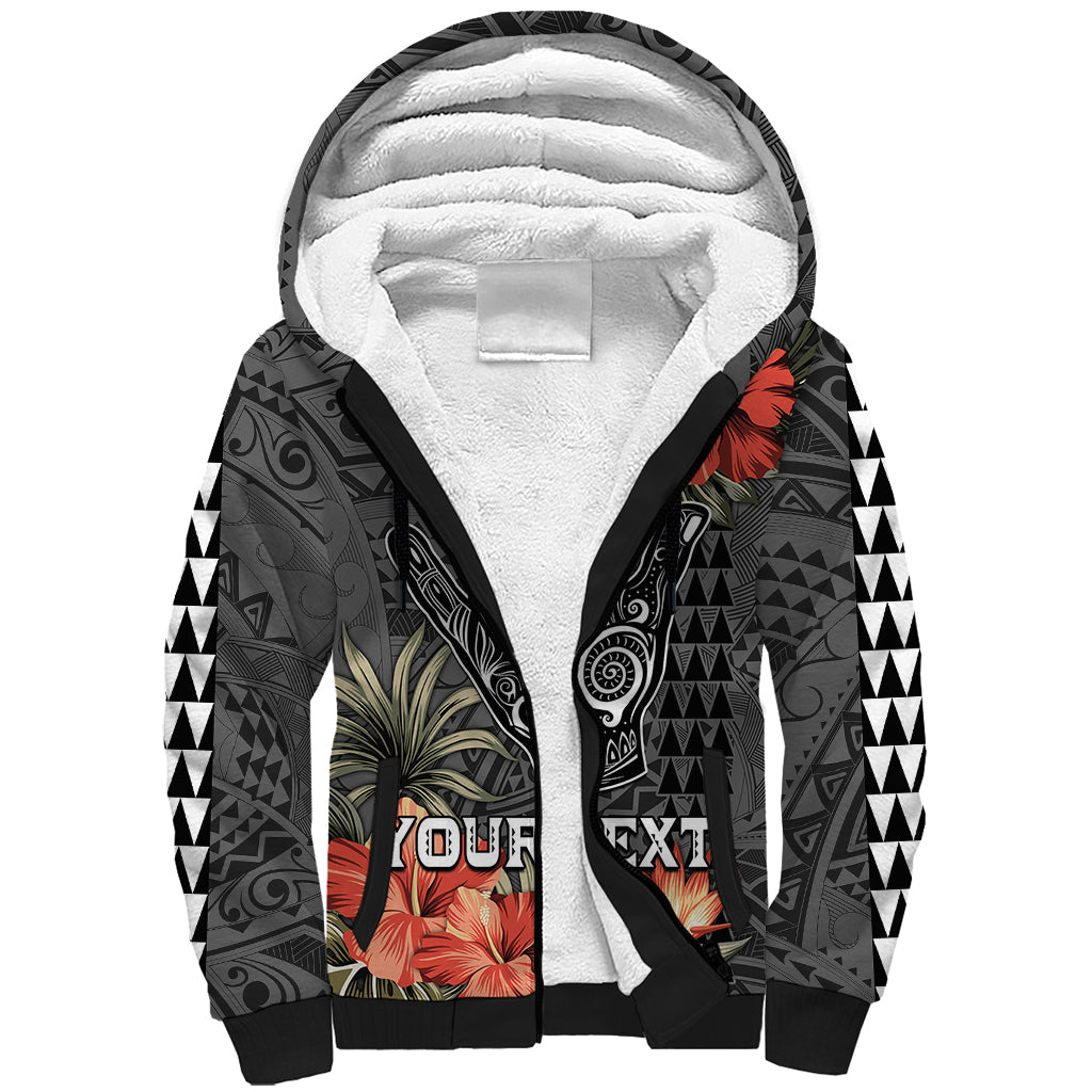 Personalised Hawaii Shaka Surf Hand Sign Sherpa Hoodie Polynesian Vintage Vibes LT9 Unisex Black - Polynesian Pride