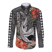 Personalised Hawaii Shark Tattoo Long Sleeve Button Shirt Polynesian Vintage Vibes LT9 Unisex Black - Polynesian Pride