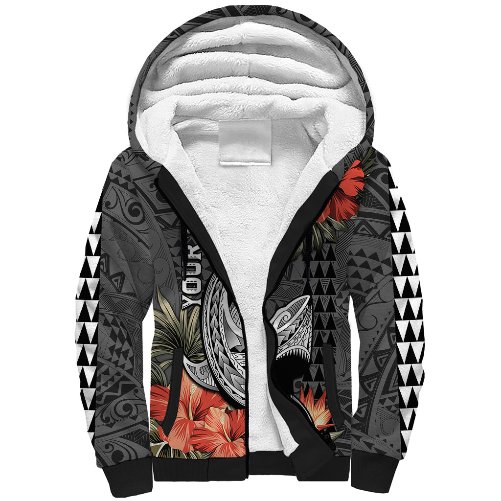 Personalised Hawaii Shark Tattoo Sherpa Hoodie Polynesian Vintage Vibes LT9 Unisex Black - Polynesian Pride