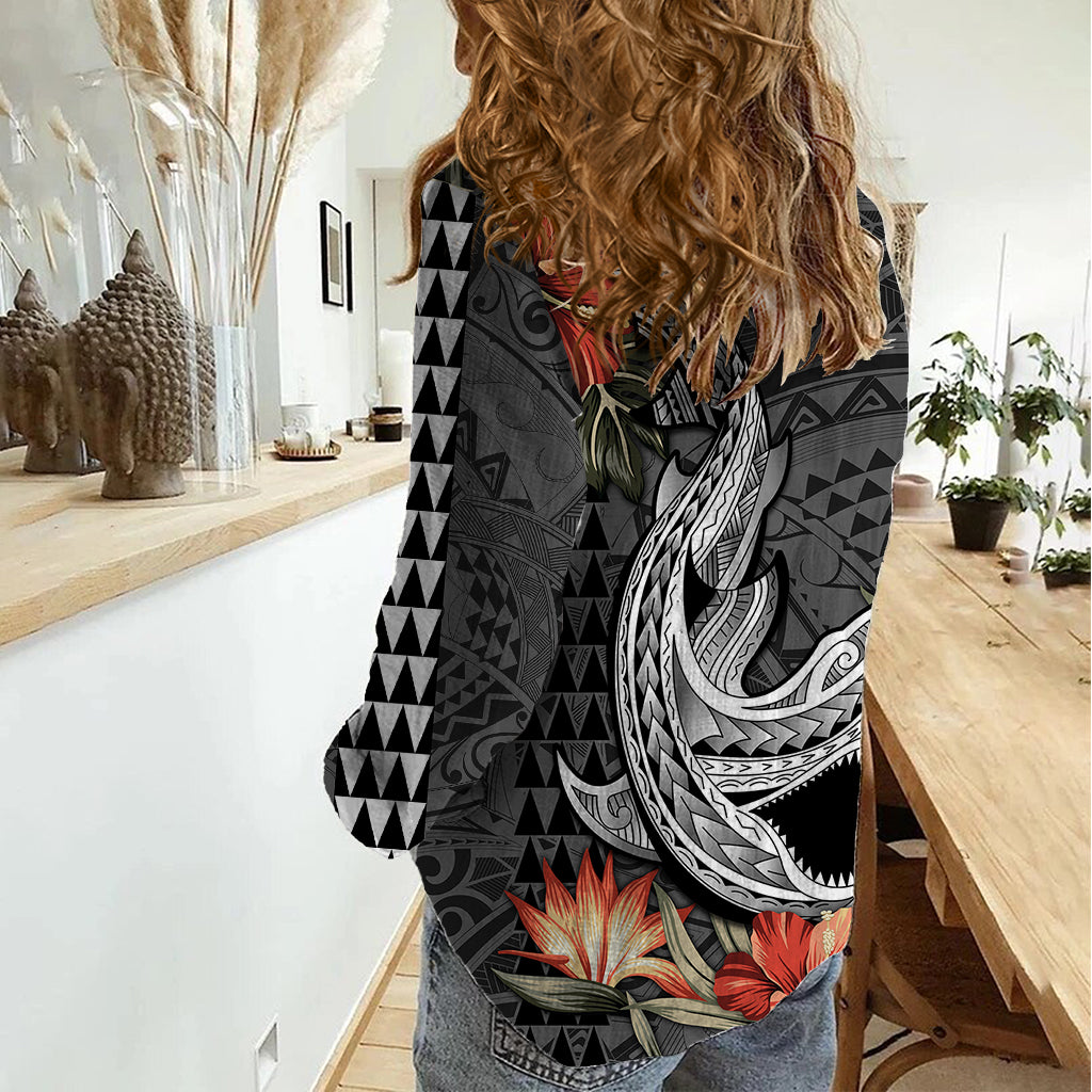 Personalised Hawaii Shark Tattoo Women Casual Shirt Polynesian Vintage Vibes LT9 - Polynesian Pride