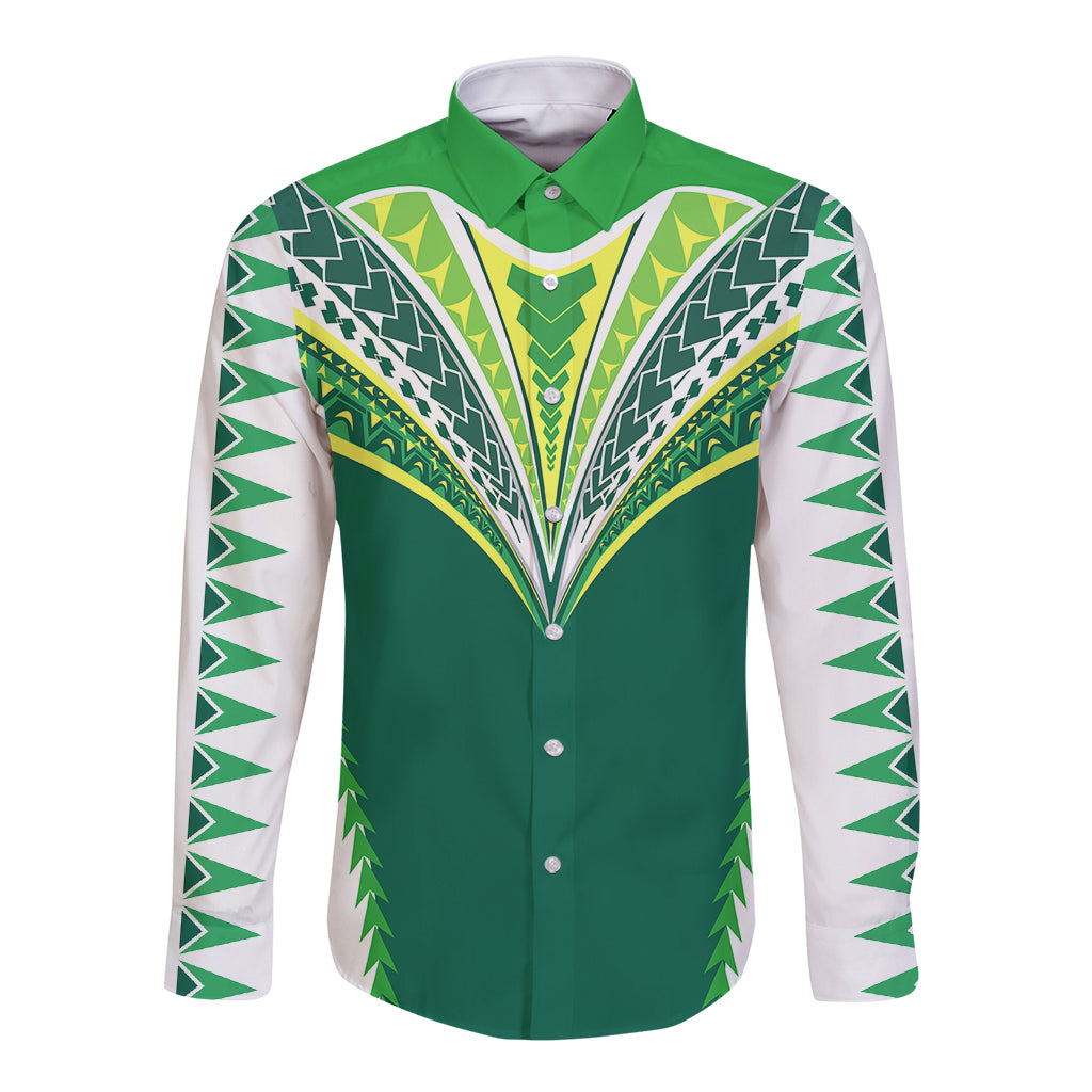 Polynesian Pride Cook Islands Rugby Long Sleeve Button Shirt No1 LT9 Unisex Green - Polynesian Pride