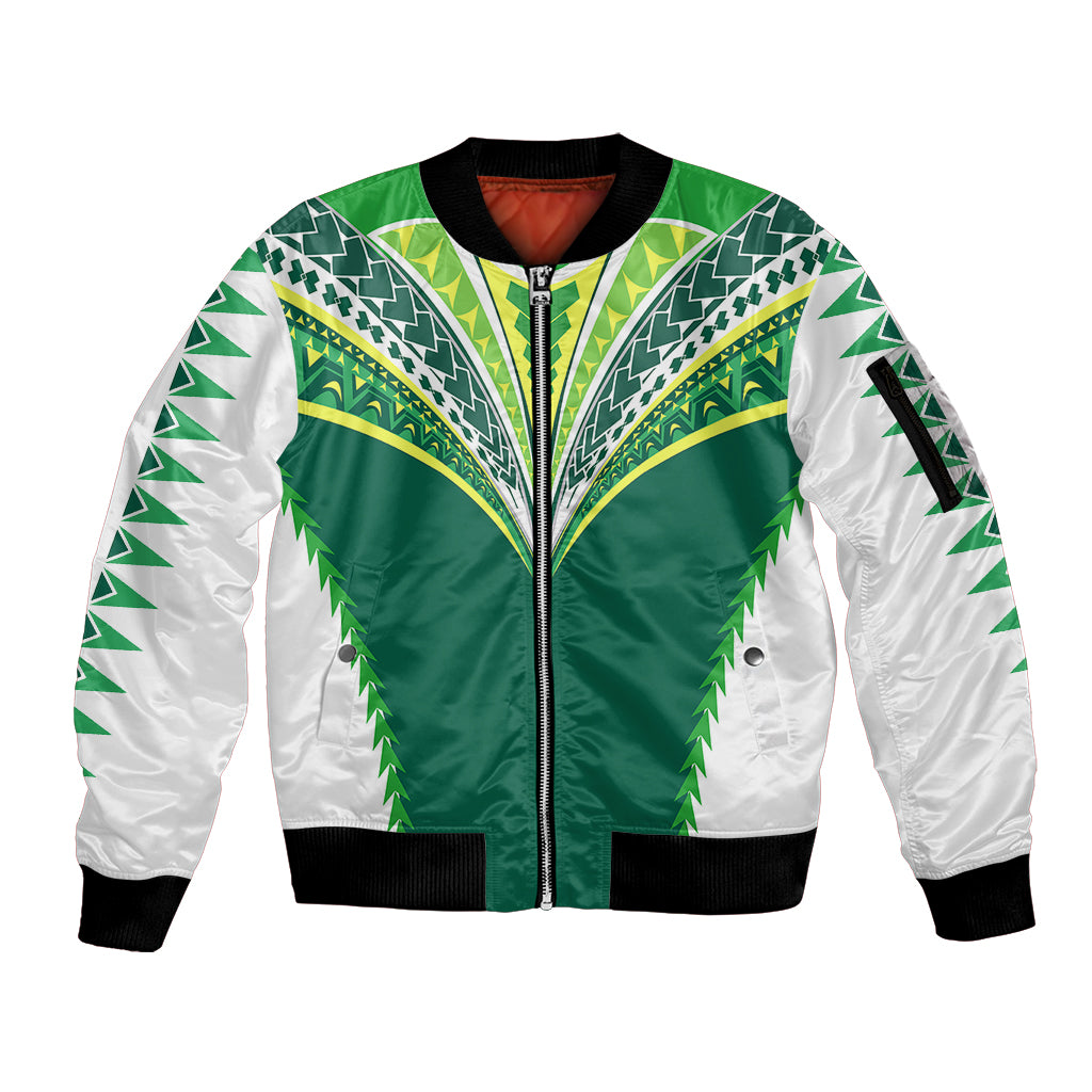 Polynesian Pride Cook Islands Rugby Sleeve Zip Bomber Jacket No1 LT9 Unisex Green - Polynesian Pride